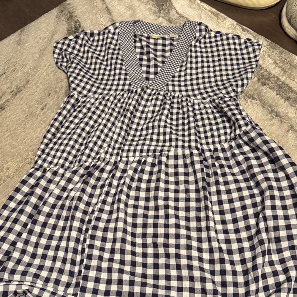 Elegant Navy and White Checkered Midi Dress